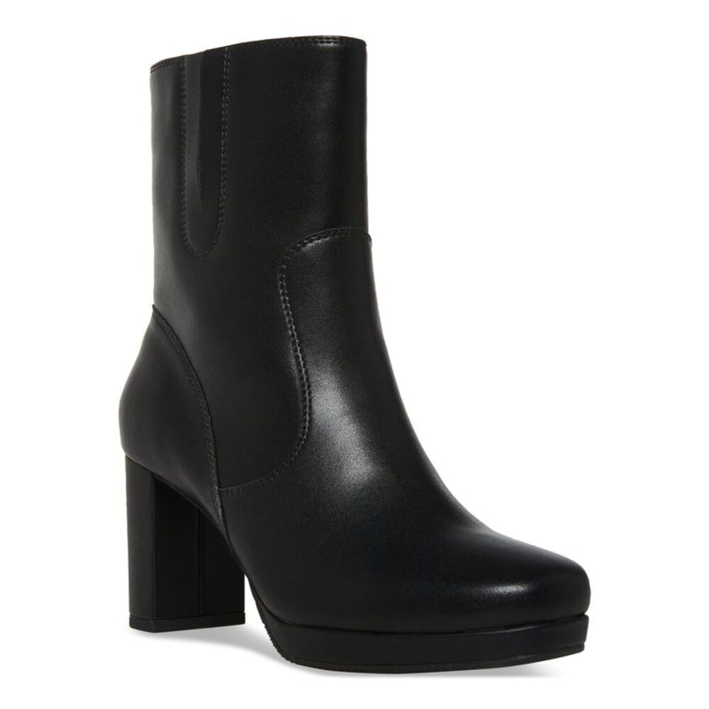 AQUA COLLEGE Womens Black Hadi Almond Toe Block Heel Leather Booties 10 M